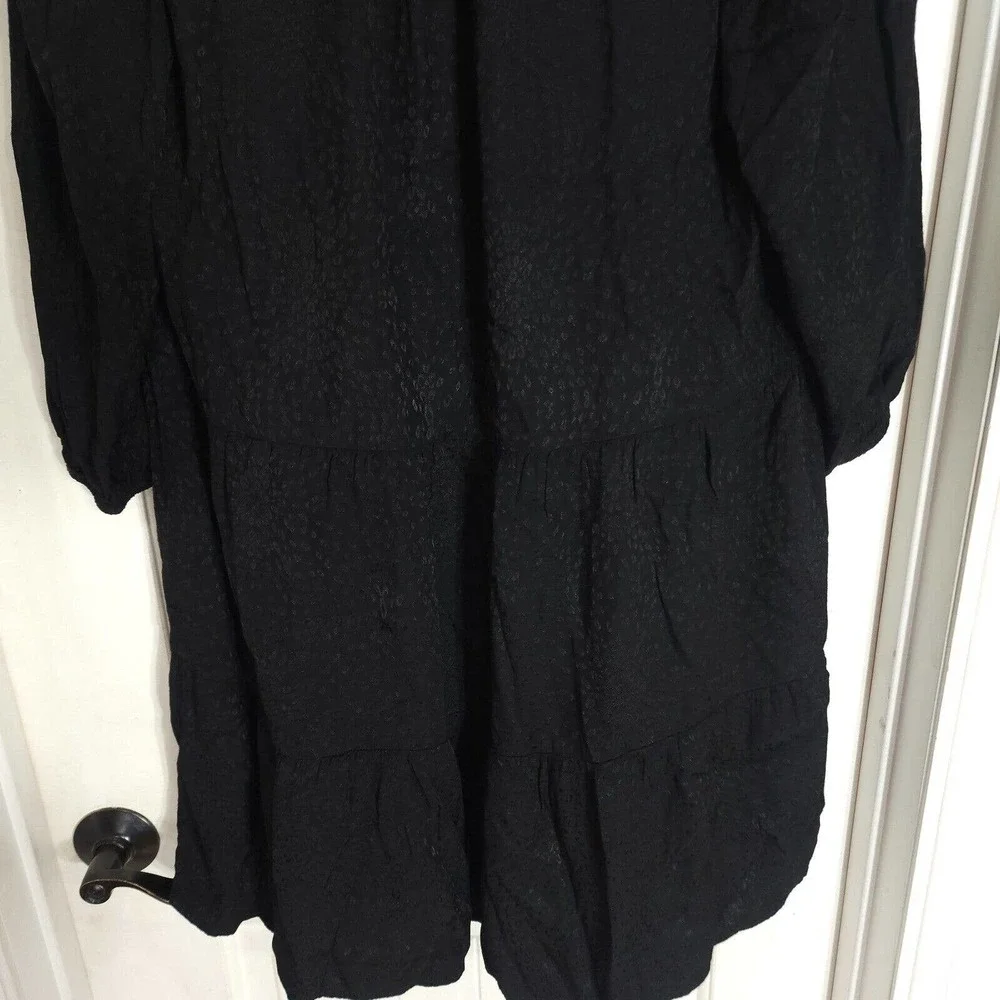 Nation Ltd Womens Dress Liza Black Leopard Animal Trapeze Mini Tiered Ruffle M - Picture 12 of 13